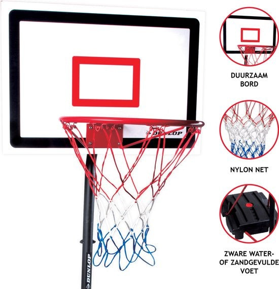 Dunlop Basketbalset - Speelset Junior - In Hoogte Verstelbaar: 165 - 205 cm - Basketbal standaard, bal, pomp