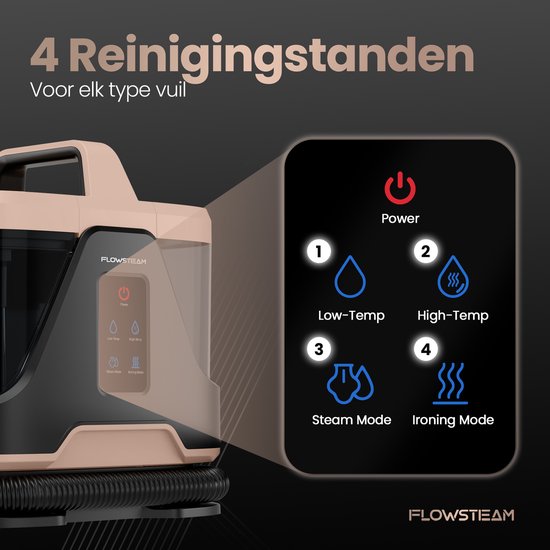 FLOWSTEAM® 6-in-1 Dampfreiniger PRO - Teppichreiniger - Fleckenreiniger - Handdampfer - Sitzreiniger - 100°C Dampf - 4 Dampfmodi - 90 Minuten Dampf - 5M Kabel