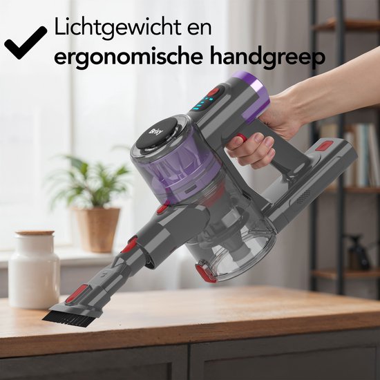 Brixy Stahlstaubsauger, kabellos – 30 kPa Saugkraft – 50 Min. Betriebszeit – Mehrere Filter – Handstaubsauger – Kabelloser Staubsauger – Vacuum Cleaner – Grau/Lila