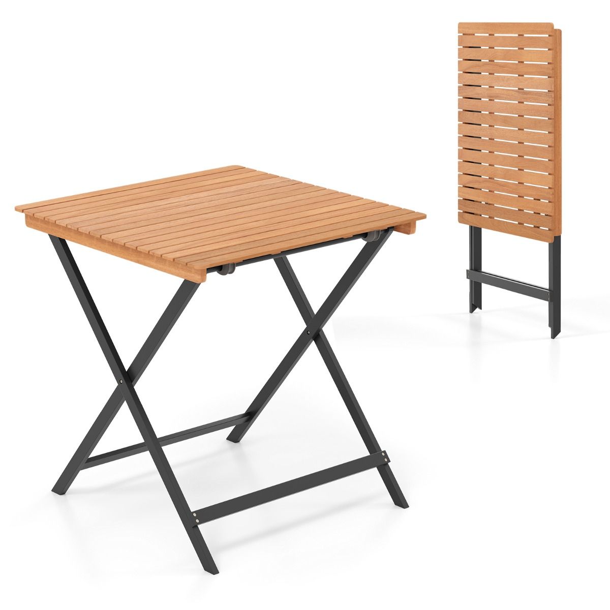 Coast Klappbarer Beistelltisch – X-förmiges Gestell – Akazienholz – Natur und Schwarz – 70 x 70 x 73 cm