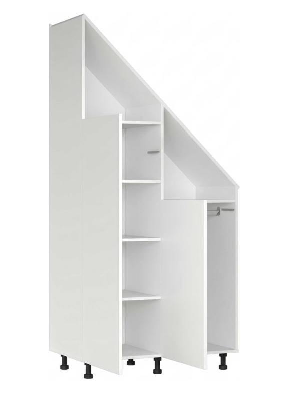 VDD Kleiderschrank für schräge Wand – 182 x 47 x 91 cm – Weiß – Schiebetüren – 2 Einlegeböden – Kleiderstange