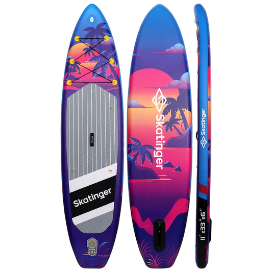 SKATINGER Sunset Stand-Up-Paddleboard 11 x 33 x 6 Zoll – PVC – doppelwandig – bis zu 20 PSI
