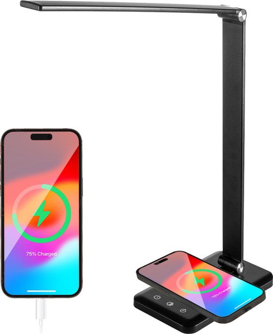 Auronic - Schreibtischlampe - LED - USB & kabelloses Laden - dimmbar - Schwarz