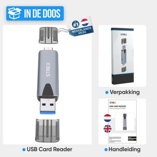 Strex Kartenleser - Kartenleser - USB 3.0/USB C - 2-in-1 - SD-Karte/TF-Karte - Speicherkartenleser