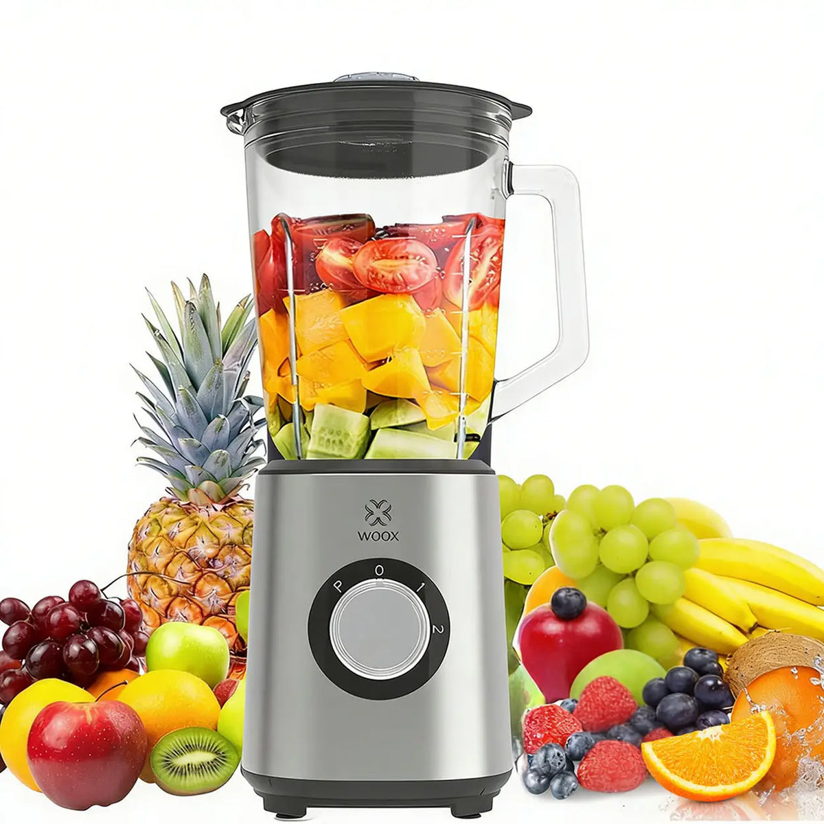 Woox Mixer MX0198 – Silber – 1000 W – 1,5 Liter – 10-klingiges Edelstahlmesser – 3 Geschwindigkeitsstufen mit Pulsfunktion – 20 x 20 x 38 cm