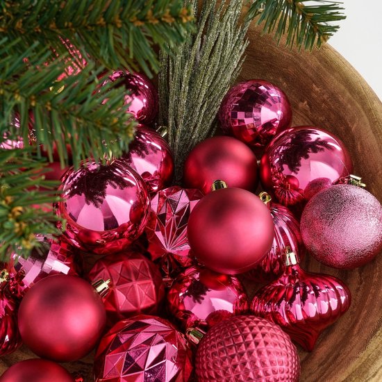Mica Decorations Weihnachtskugeln-Set – 60 Stück – Ø 7 cm – Bruchsicher – Fuchsia
