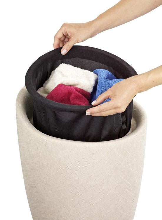 Wäschekorb in Creme mit herausnehmbarem Wäschebeutel / Hocker / Sitz / Hocker