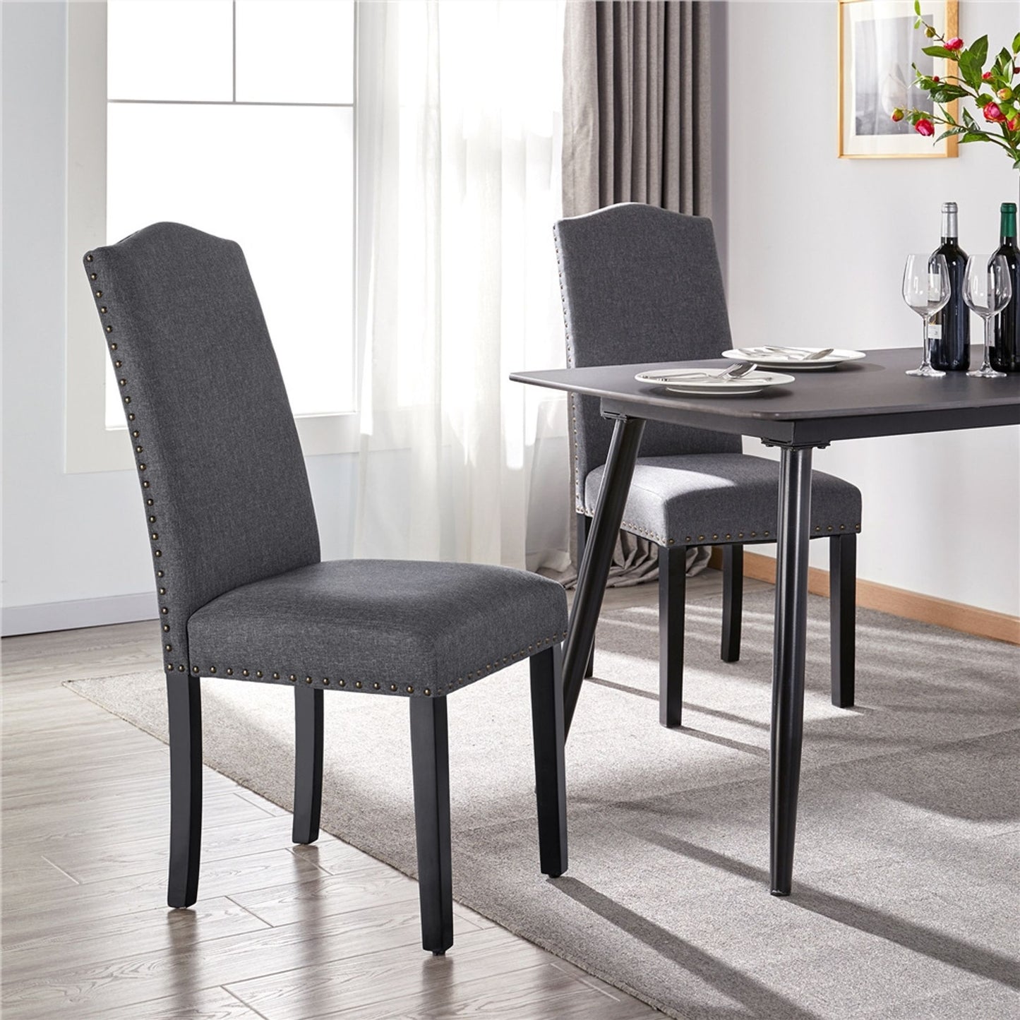 Yaheetech Esszimmerstühle, 2er-Set – Küchenstuhl mit hoher Rückenlehne – Beine aus Massivholz – 45,5 x 62 x 103 cm – Dunkelgrau