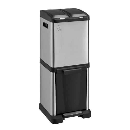 SVITA Edelstahl-Treteimer mit Mülltrennung - 32 Liter (2x8L + 16L) - Silber - 77x33x33 cm