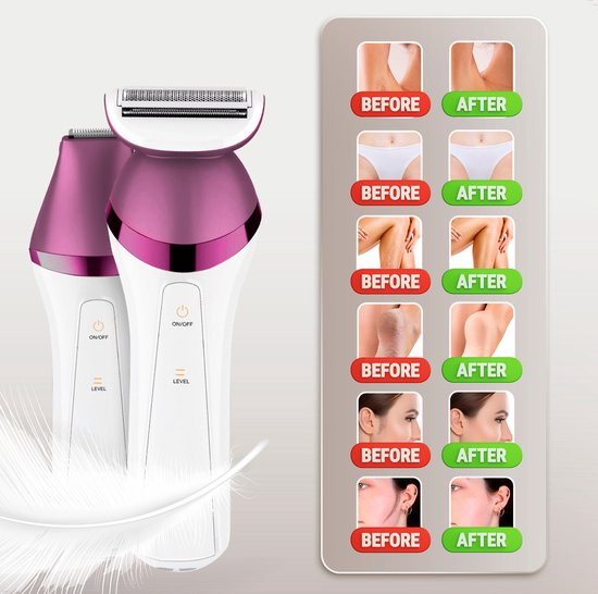 Sansbeauté® 6-in-1 Ladyshave - Gesicht - Achselhöhlen - Beine - Bikinizone - Rasierer für Frauen - Epilierer - Epilierer für Damen - Trimmer für Frauen - Bikini Trimmer - USB Wiederaufladbar
