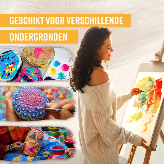 NAPI Acrylfarbe 24 Farben + 3 Pinsel - Gebrauchsfertig - Inklusive Farbkreis - Hobby-Farbset - Malen mit Acrylfarbe - 24 Tuben