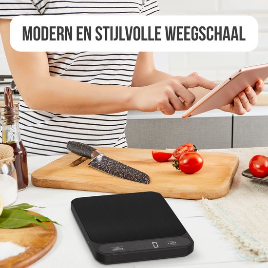 Strex Digitale Küchenwaage – Küchenwaage – 1 g bis 10 kg – Tara-Funktion – inklusive Batterien – schwarz.