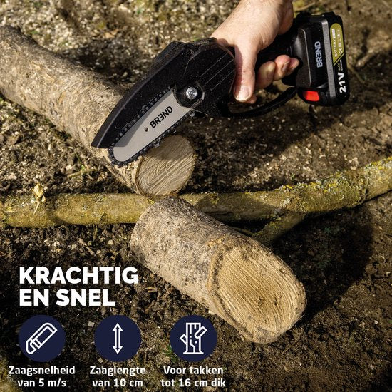 BREND BR-2236 Elektrische Mini-Kettensäge mit Akku und Aufbewahrungskoffer - Schnurlose Baumsäge für Äste und Stämme - 20 Min. Schnittzeit - Schwarz