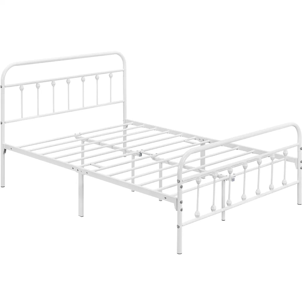 Yaheetech Metallbettgestell 140 x 200 cm – Weiß – Doppelbett mit Lattenrost und hohem Kopfteil