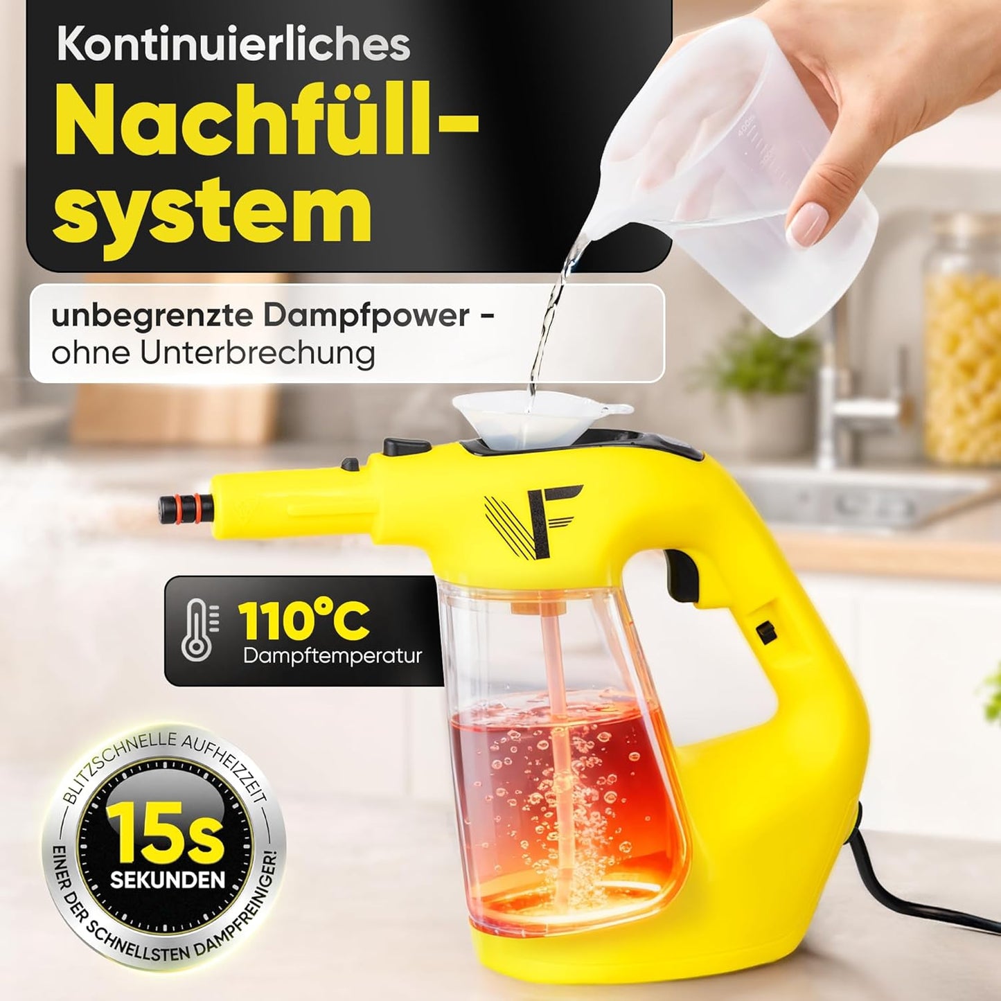 Neighbour's Friend 2-in-1 Dampfreiniger mit Wischfunktion 120 cm - 1500 W - 450 ml - 4 m Kabel - Gelb