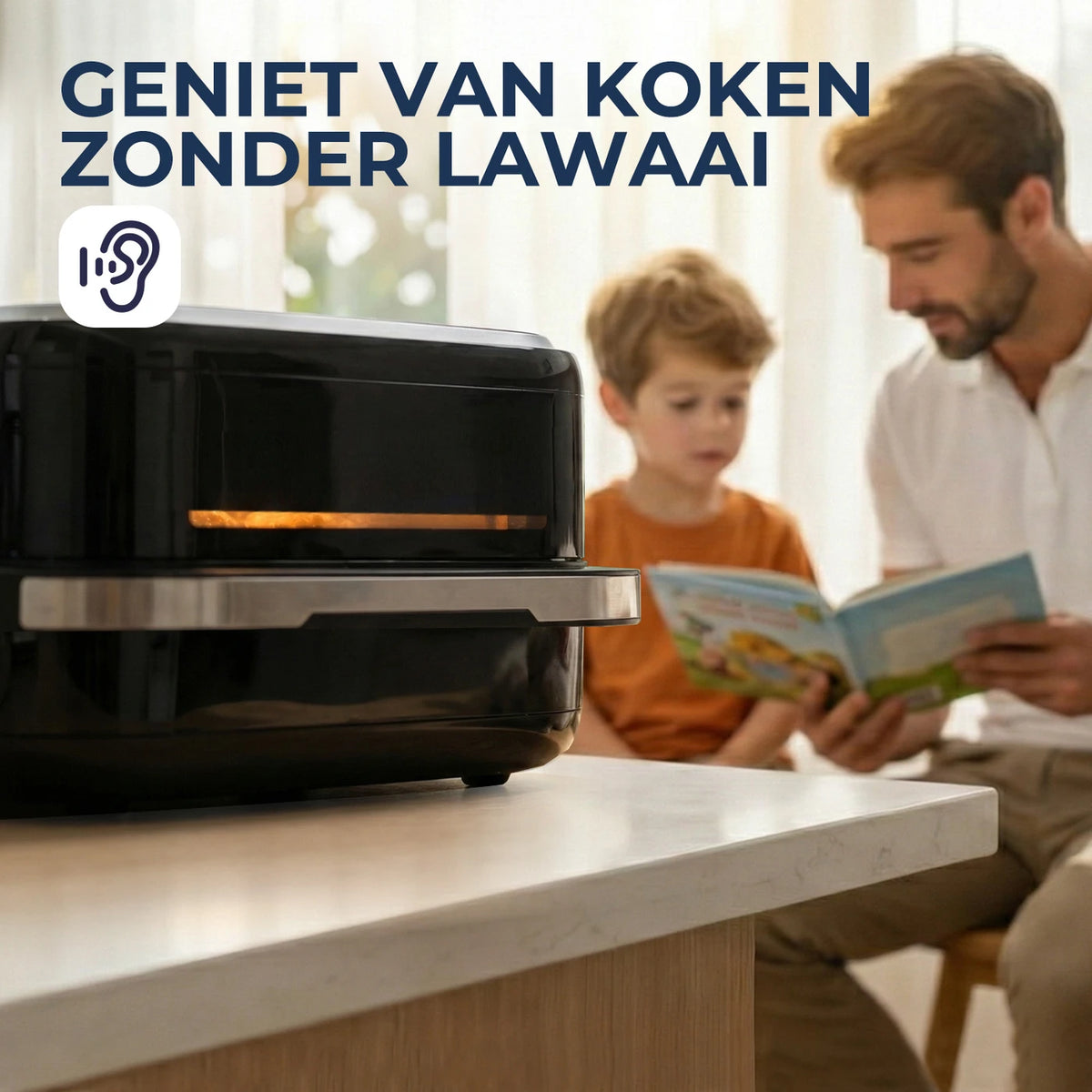 Rouny 12-Zoll-Pizzaofen und Heißluftfritteuse 2200 W – 11-in-1 – Doppelheizung – 360° Heißluft – 4,3 l – Schwarz
