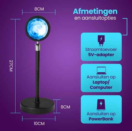 Mobstore Sunset Projektor - 16 Farb-LED - 360° drehbar - Ø7 x 27 cm - Inkl. Fernbedienung - Schwarz