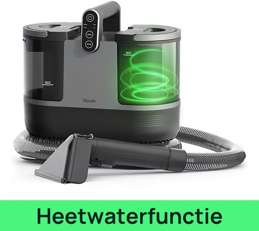Skrub 4 in 1 Kompakt-Teppichreiniger mit Heißwasser - Beheizt bis 60°C - Fleckenreiniger - 4 Aufsätze - 1200 Watt - Sofa-Reinigungsmaschine