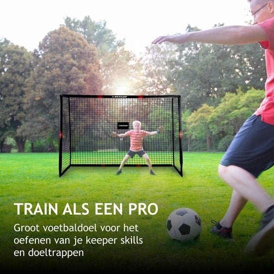 Dunlop Fußballtor - 300 x 200 x 120 cm - Outdoor - für Kinder und Erwachsene - schnelle Montage - Metall - Schwarz/Rot