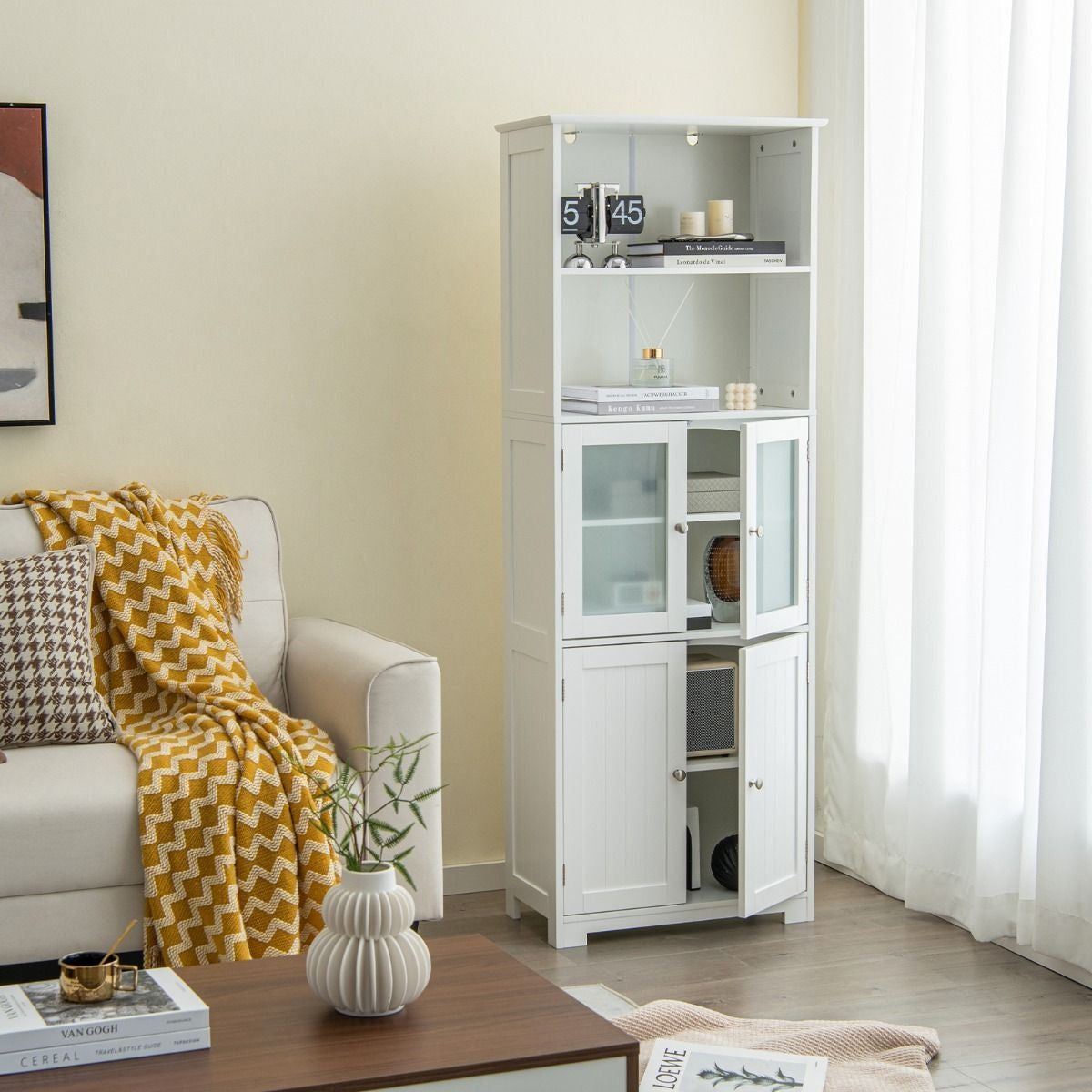 Coast Badezimmerschrank - MDF mit Glas - 60 x 30 x 163 cm - Weiß