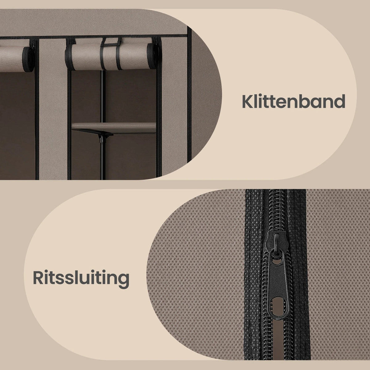 Ochama Kleiderschrank, tragbarer Kleiderschrank für das Schlafzimmer, Kleiderstange mit Stoffbezug, Aufbewahrungssystem für Kleidung, 150 x 45 x 175 cm, Taupe