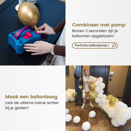Partizzle 50x Luftballons Weiß und Gold - Helium geeignet - Papierkonfetti - Silvester / Neujahr - Hochzeit, Hochzeit Weihnachten Ballonbogen Dekoration - Latex