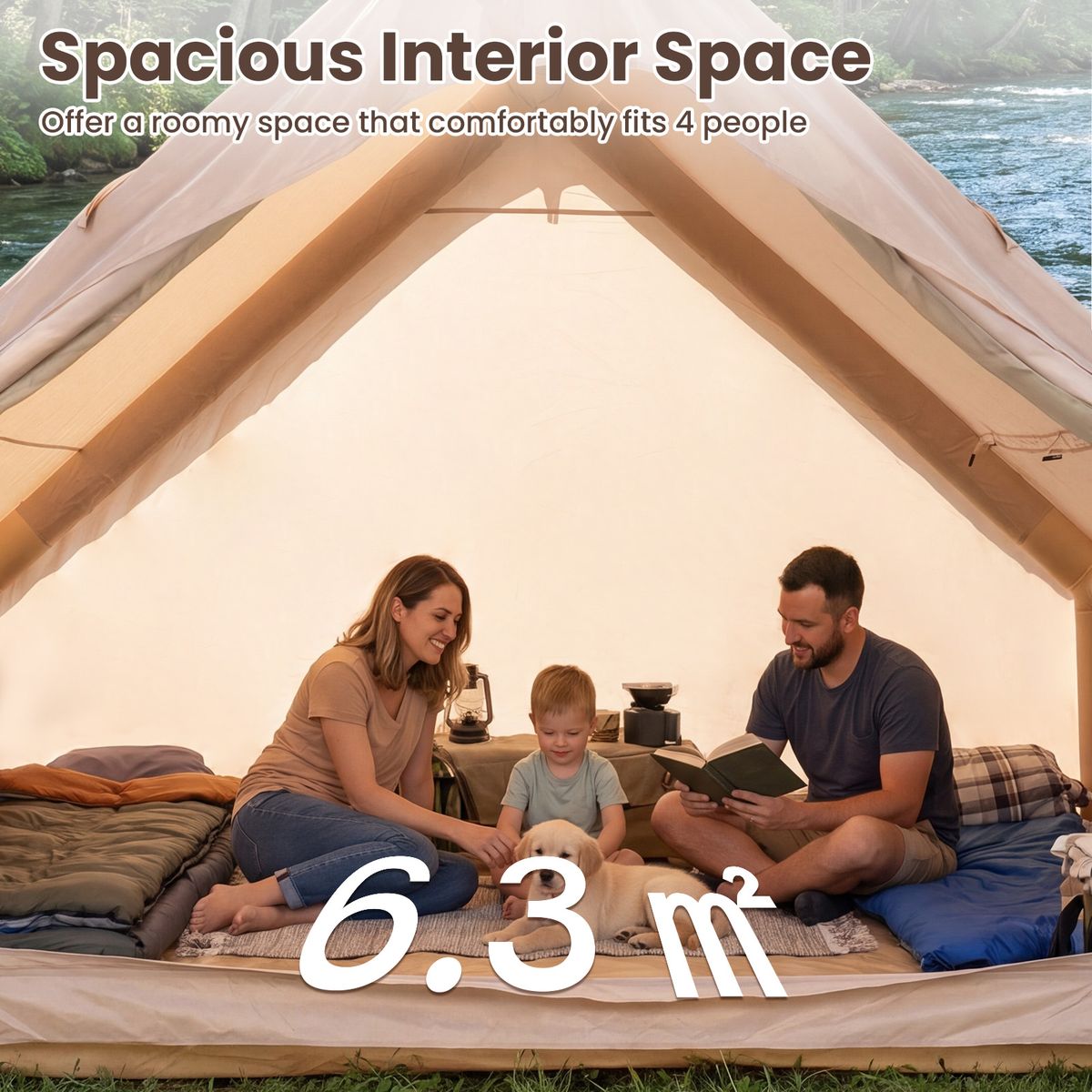Coast aufblasbares Campingzelt – 4 Personen – 2 Türen und Dachfenster – khaki – 295 x 205 x 200 cm
