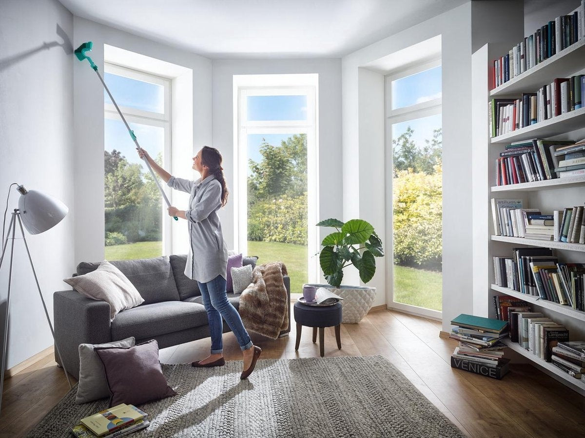 Leifheit Teleskopstiel aus Aluminium 130 - 400 cm - inkl. rutschfestem Kopf - 360Â° drehbare Aufhängeöse - Click System - türkis - grau