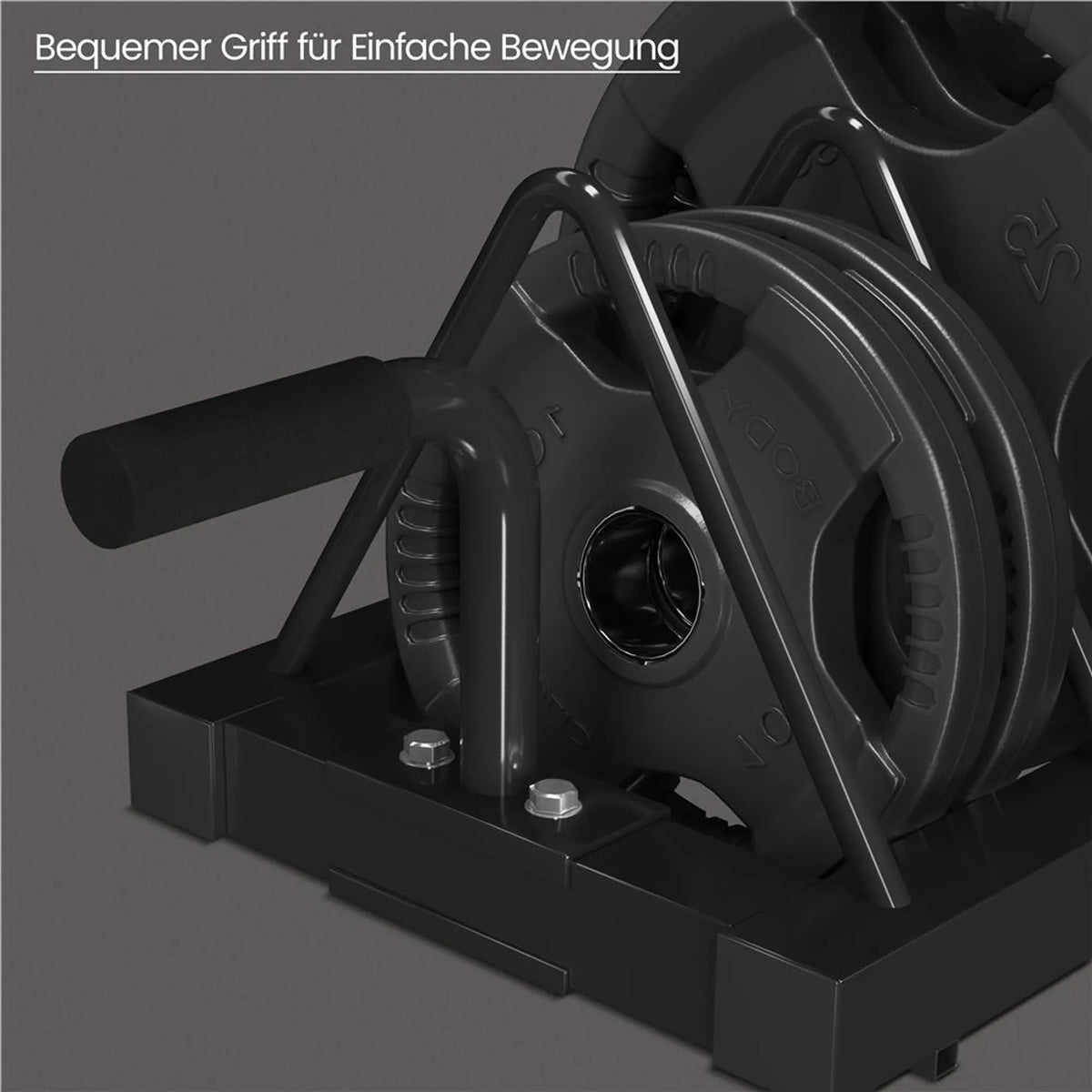 Yaheetech Halter Rack für Hanteln und Stangen - Ausgestattet mit 4 Ablagefächern und 2 Halterungen und Transportrollen - Für Olympische Hanteln und Gewichte - Schwarzes Metall - 94 x 33 x 30 cm