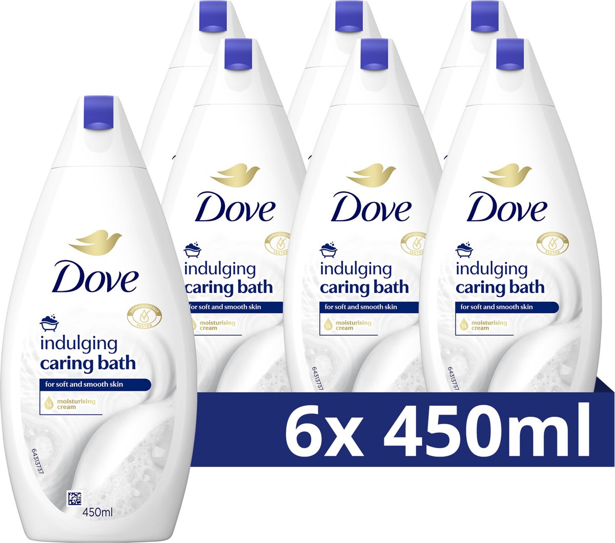 Dove Caring Bath Indulging Cream Badecreme – Feuchtigkeitsspendender Badeschaum – 6 x 450 ml – Vorteilspackung