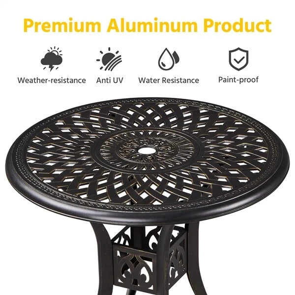 Yaheetech Runder Gartentisch Ø 78 x 75 cm – Bronze – Metall-Balkontisch mit Sonnenschirmloch