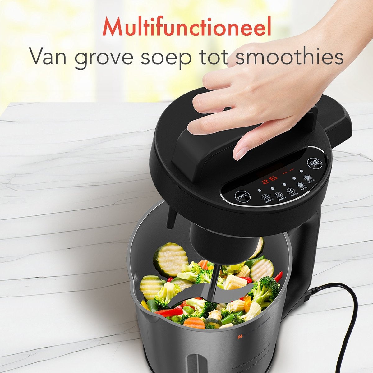KitchenBrothers Suppenschöpfer - Mixer - bis zu 800W - 1.6L - Edelstahl/Schwarz