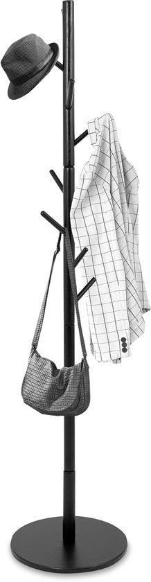 Bayt Garderobe - Stehende Garderobe - Garderobenständer Holz - Stehende Garderobe - Garderobenständer - 8 Haken - 175 cm - Schwarz