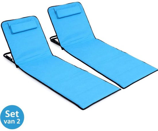 Ceruzo Strandmatten-Set 2 – Verstellbare Rückenlehne – Zusammenklappbar – Aquablau