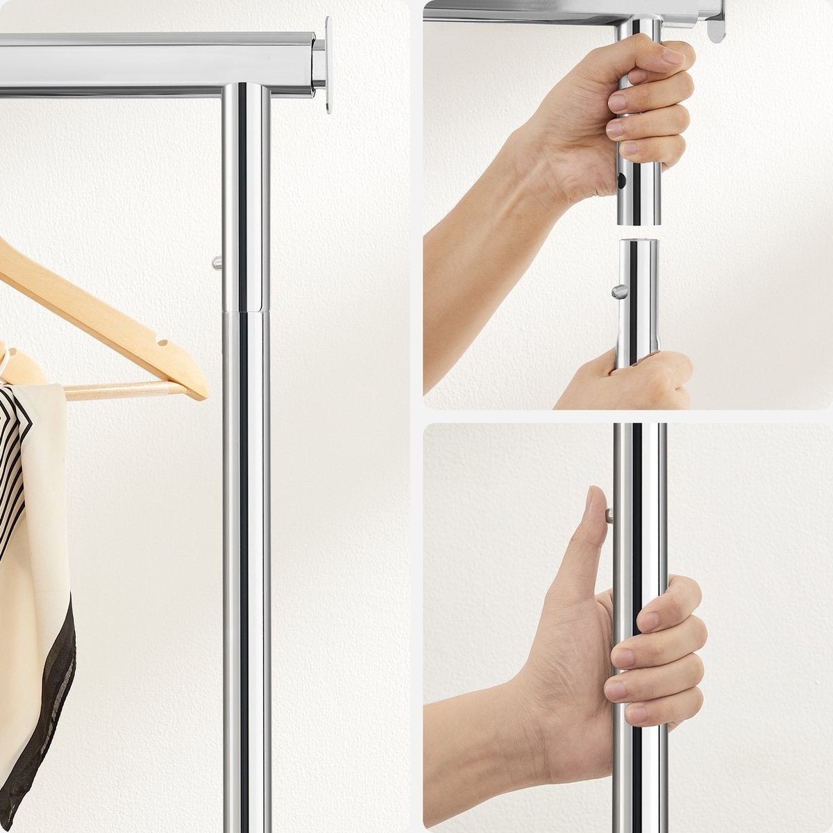 O'DADDYÂ® Kleiderständer auf Rädern - Kleiderständer - Verstellbare Kleiderstange - Ausziehbare Kleiderstange - Verstellbare Hängestange - Stabil bis zu 130 kg - Silber