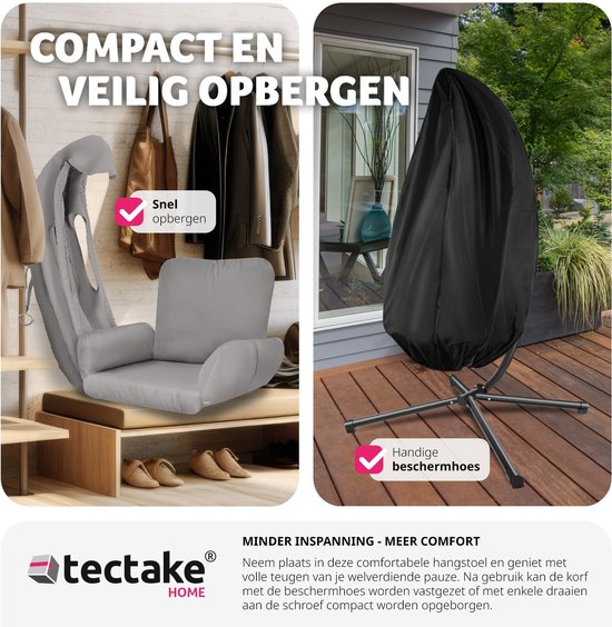 tectake Hängesessel mit Gestell - Schaukelstuhl mit Kissen + Rückenkissen - Möbel für Wohn- oder Schlafzimmer - Balkonmöbel - Für drinnen oder draußen - Bis 160 kg - Hellgrau