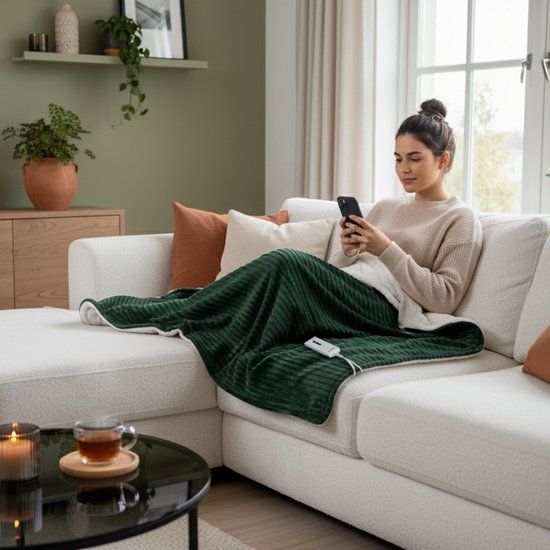 Tomado TEB1804G – Elektrische Tagesdecke – Überwurfdecke – Heizdecke – Superweiches Fleece – 180 x 130 cm – Grün