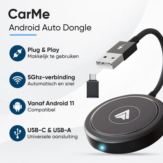 CarMe Luxe Android Auto Dongle - Kabelloses Android Auto - USB-A & USB-C - Schwarz