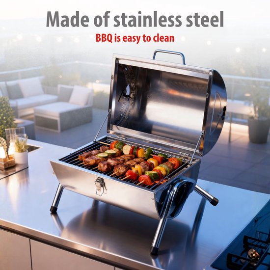 alpina Holzkohlegrill - Tragbarer Grill mit Griff - Campinggrill mit Belüftung und Verriegelungsclip - Holzkohlegrill Kompakt 38 x 30 x 19 cm - Edelstahl