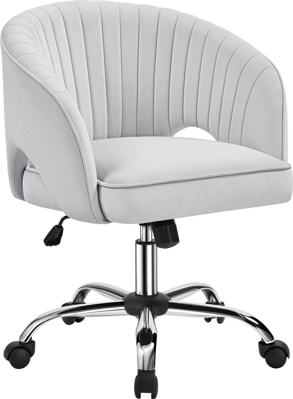 Yaheetech Bürostuhl Sessel - 60 x 56,5 x 73-83 cm - Mit samtig weicher Polsterung und verstellbarer Sitzhöhe und entspannender Schaukelfunktion - Für Büro und Empfangshalle - Hellgrau Polyester und Metall