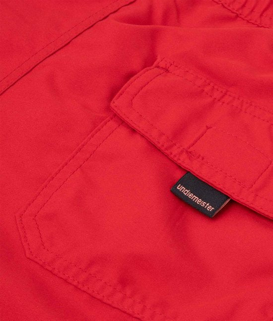 Undiemeister Herren-Badehose – Schnelltrocknend – Taschen mit Reißverschluss – 100 % recyceltes Polyester – Fiery Sunrise (Rot) – Größe L
