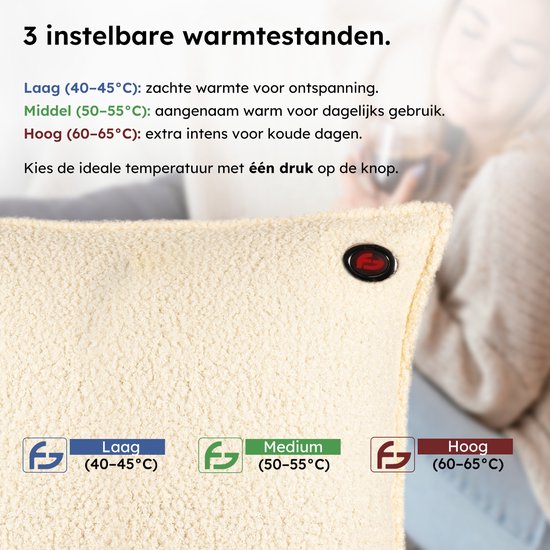 Wärmekissen - 3 Wärmestufen - Wärmekissen wiederaufladbar - 10k mAh Powerbank - Kabellos - Wärmekissen - 40 x 40 cm - Bouclé Off-white - Saaf Comfort