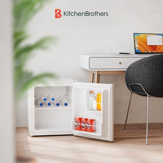 KitchenBrothers Mini-Kühlschrank - 40L - Kleiner Kühlschrank - Freistehend - Frigo - Kompakt - Weiß