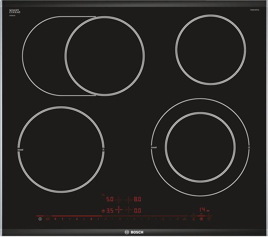 Bosch Serie 8 PKN675DP1D Kochfeld Schwarz, Edelstahl, Einbau, Keramik, 4 Kochzonen