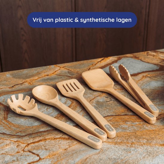 Safecourt Kitchen 5-tlg. Holzspatel-Set [100% frei von Mikroplastik] - FSC-zertifiziertes Birkenholz