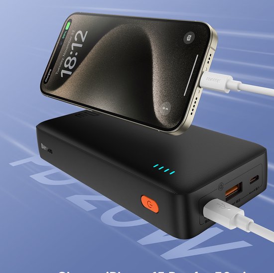 Baseus Airpow – Powerbank – 20 W – 20.000 mAh – USB-A- und USB-C-Kabel