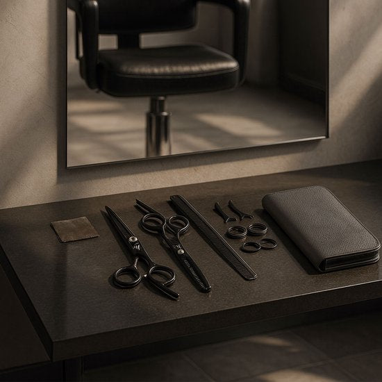 ProTrue 11 Stück Barbierset - Barbierschere rechtshändig - Ausdünnungsschere Barbier - Haarschere - Coupe Schere - Haarscheren Set