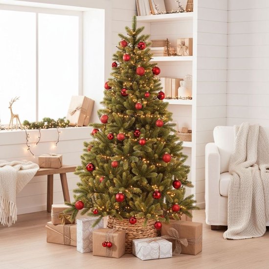 Black Box Trees Nagoya Weihnachtsbaum – Kunstbaum mit LED-Beleuchtung und Scharnierkonstruktion – Weihnachtsdekoration für den Innenbereich mit natürlicher Ausstrahlung – Rund – H 210 x Ø 115 cm – Grün