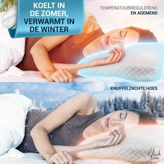 Glückstoff Orthopädisches Kissen bei Nackenbeschwerden mit Memory-Schaum – hypoallergenes, ergonomisches Kissen, bei Nacken- und Rückenschmerzen, für alle Schlafpositionen geeignet, inklusive Jutesack