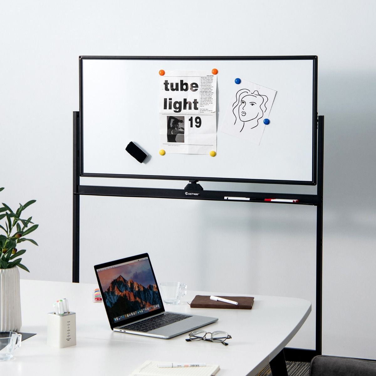 Coast doppelseitige magnetische mobile Whiteboard mobile rollende weiße Wandtafel für Büro schwarz